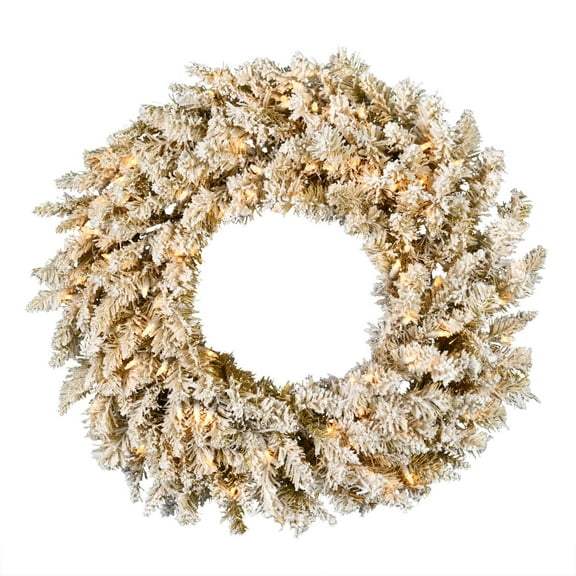 Vickerman 30" Frosted Gold Artificial Christmas Wreath, Warm White Dura-lit LED Lights