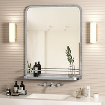 HMANGE Rectangular Bathroom Mirror 25.20 x 30.71 Inch Matte Silver Metal Frame Rectangular Mirror for Bathroom Beveled Vanity Wall Mirror