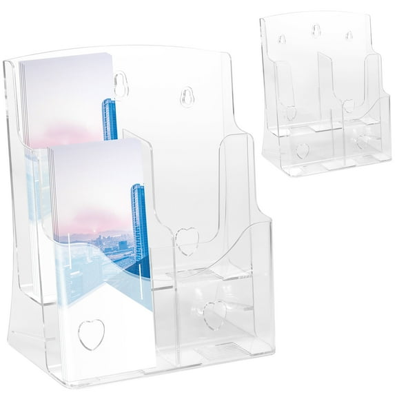 2Pcs Acrylic Brochure Holder 2-Tier Clear Brochure Display Stand with Removable Divider