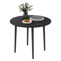 Round Folding Dining Table - 35" Drop Leaf Kitchen Table, Distressed Black, Solid Wood Legs, Space Saving Design for Dining Room