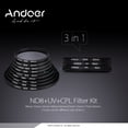 thumbnail image 3 of Andoer 72mm UV + CPL + ND8 Circular filtro Kit Circular polarizador Filtro ND8 densidad neutra filtr Andoer Conjunto de filtros, 3 of 6