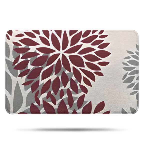 Red and Gray Floral Pattern Bathroom Rugs Mat,Non Slip Microfiber Bathroom Rug,Rubber Backing,Soft Bathroom Mats for Bathroom Floor,Tub and Shower,17x27in(43x68cm)