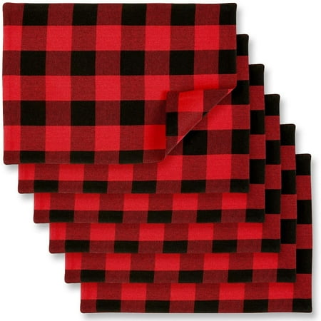 

6 Pieces Buffalo Plaid Placemats Place Mats Double Layer Checkered Cotton Placemats Black and Red Table Placemats Decorative Kitchen 11 x 18 Inches