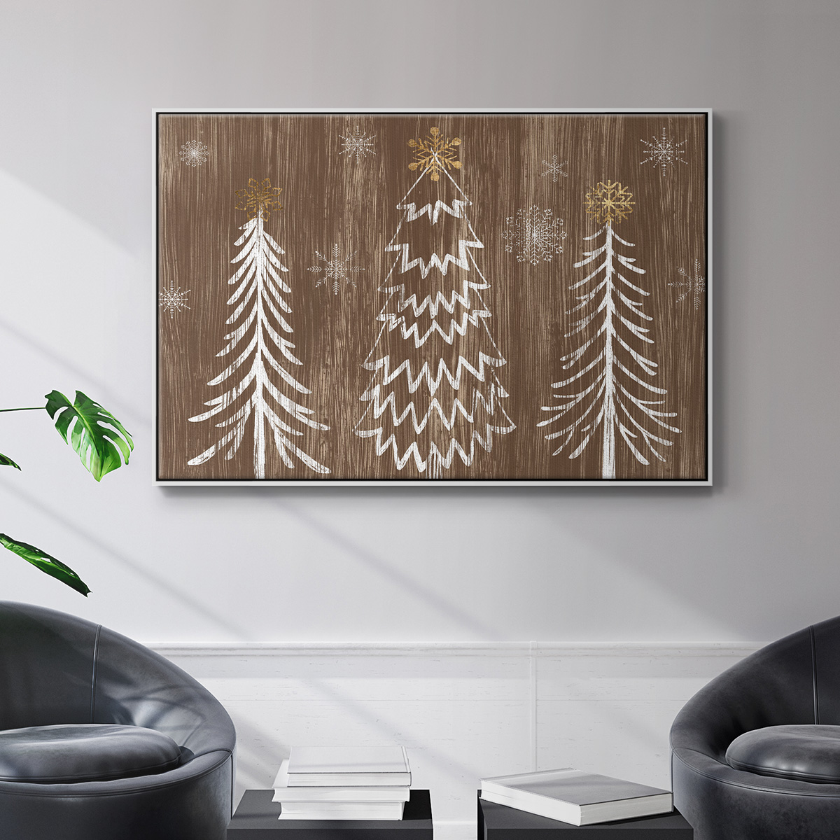 Barnwood Wonderland Collection A - Framed Gallery Wrapped Holiday Canvas - 17 x 25 - White Frame