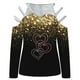 thumbnail image 5 of Honeeladyy Ventas en línea de camisetas con hombros descubiertos para mujer, camisetas con estampado de amor ahuecado, cuello en V, hombros descubiertos, blusas con recortes y tachuelas, 5 of 6