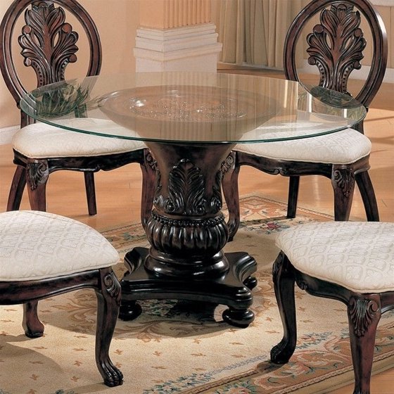 Coaster Tabitha Round Glass Top Dining Table in Cherry