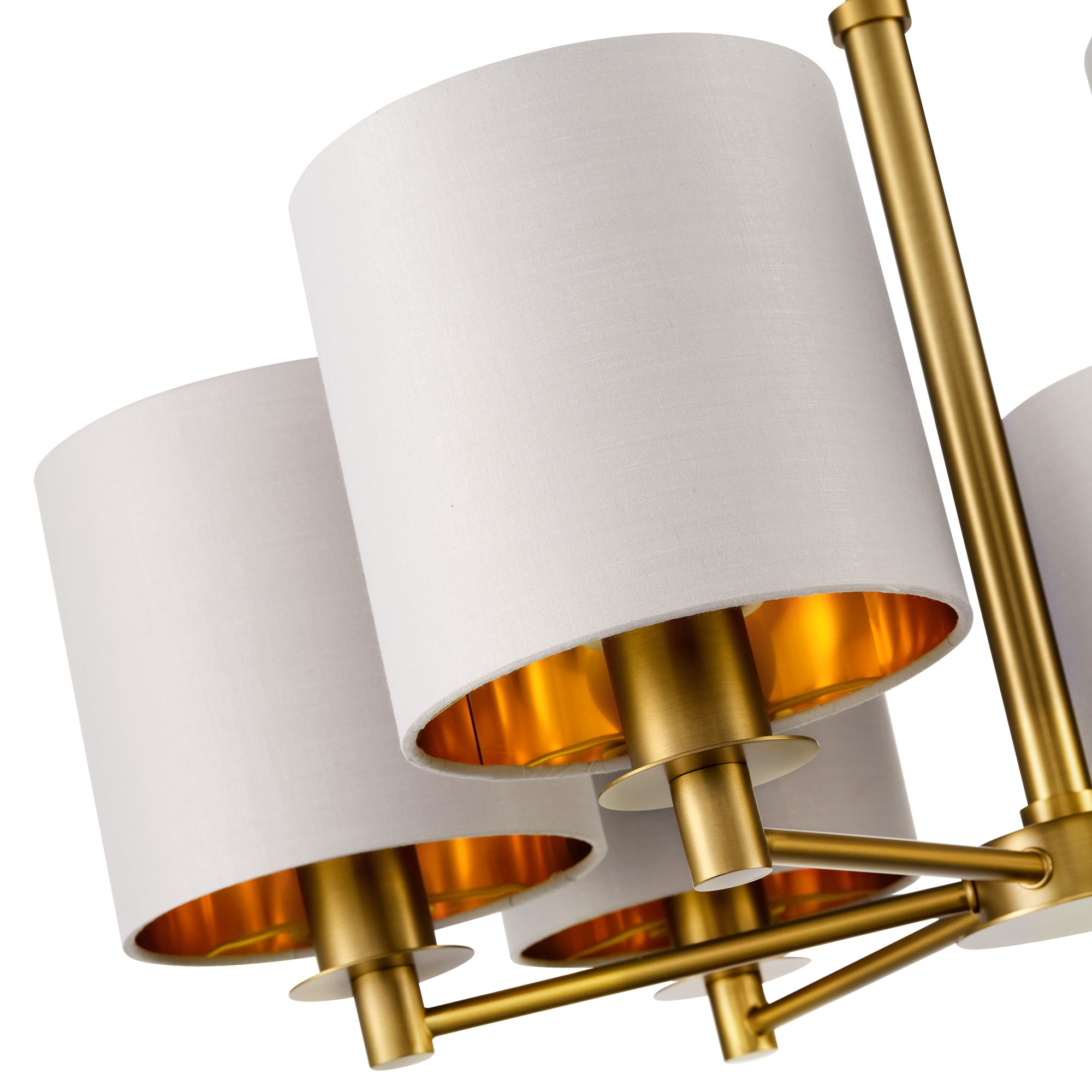 6-Light Modern Drum Chandelier Dining Room Pendant Light Fixture with Gray/Gold Fabric Shade for Kitchen, Island, Dining Room, Living Room