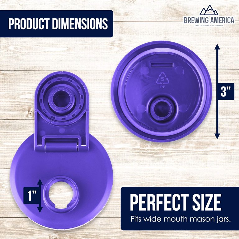 Brewing America Wide Mouth Mason Jar Fermentation Lid Kit - Includes Bung & Airlock, Black, USA Made (Jar Not Included)