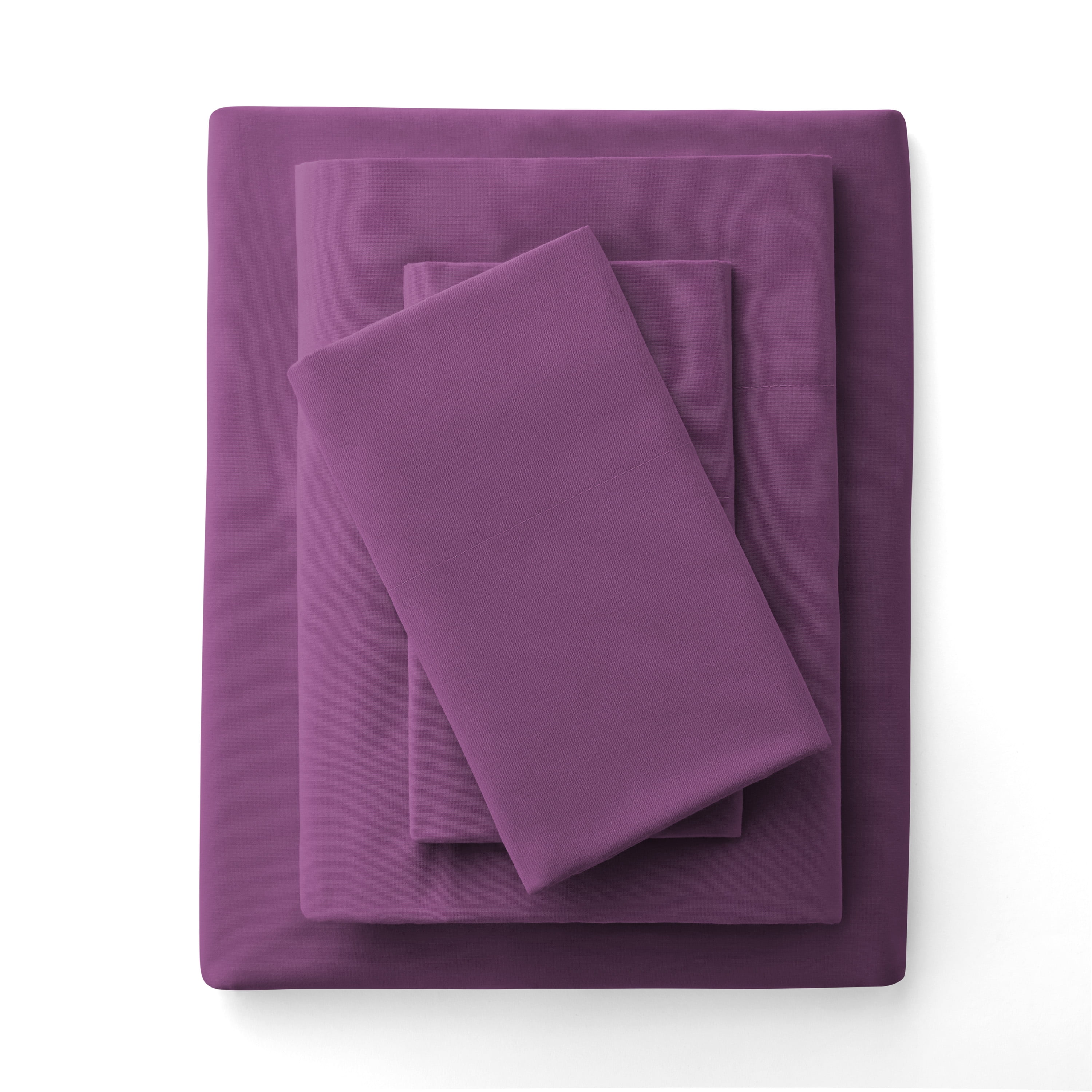 Mainstays 4-Piece 300 Thread Count Easy Care Percale Bed Sheet Set, Purple, Queen