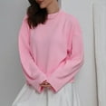 thumbnail image 2 of JUSLIO Shirts for Women Relaxed Fit Knit Blouses Solid Long Sleeve Round Neck Blouses Pink M, 2 of 9