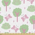 thumbnail image 1 of Forest Fabric by the Yard Upholstery, Style Trees Bushes and Flying Butterflies with Polka Dots, Decorative Fabric for DIY and Home Accents, 10 Yards, Pink and Pale Green by Ambesonne, 1 of 4