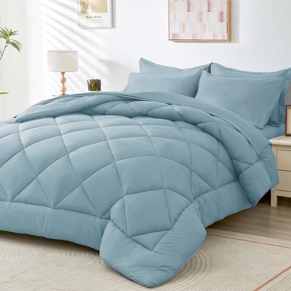 Juego de edredón HEVUMYI Queen, 7 piezas, reversible, gris