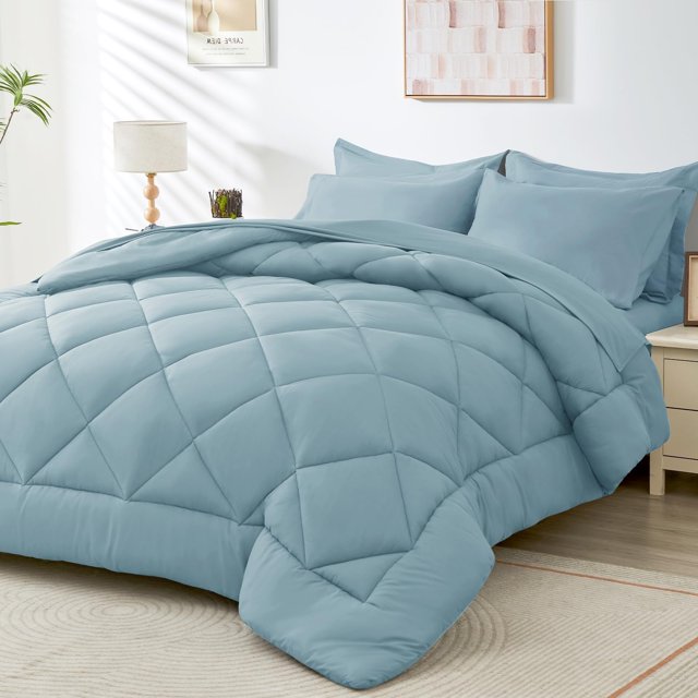 Juego de edredón HEVUMYI Queen, 7 piezas, reversible, gris