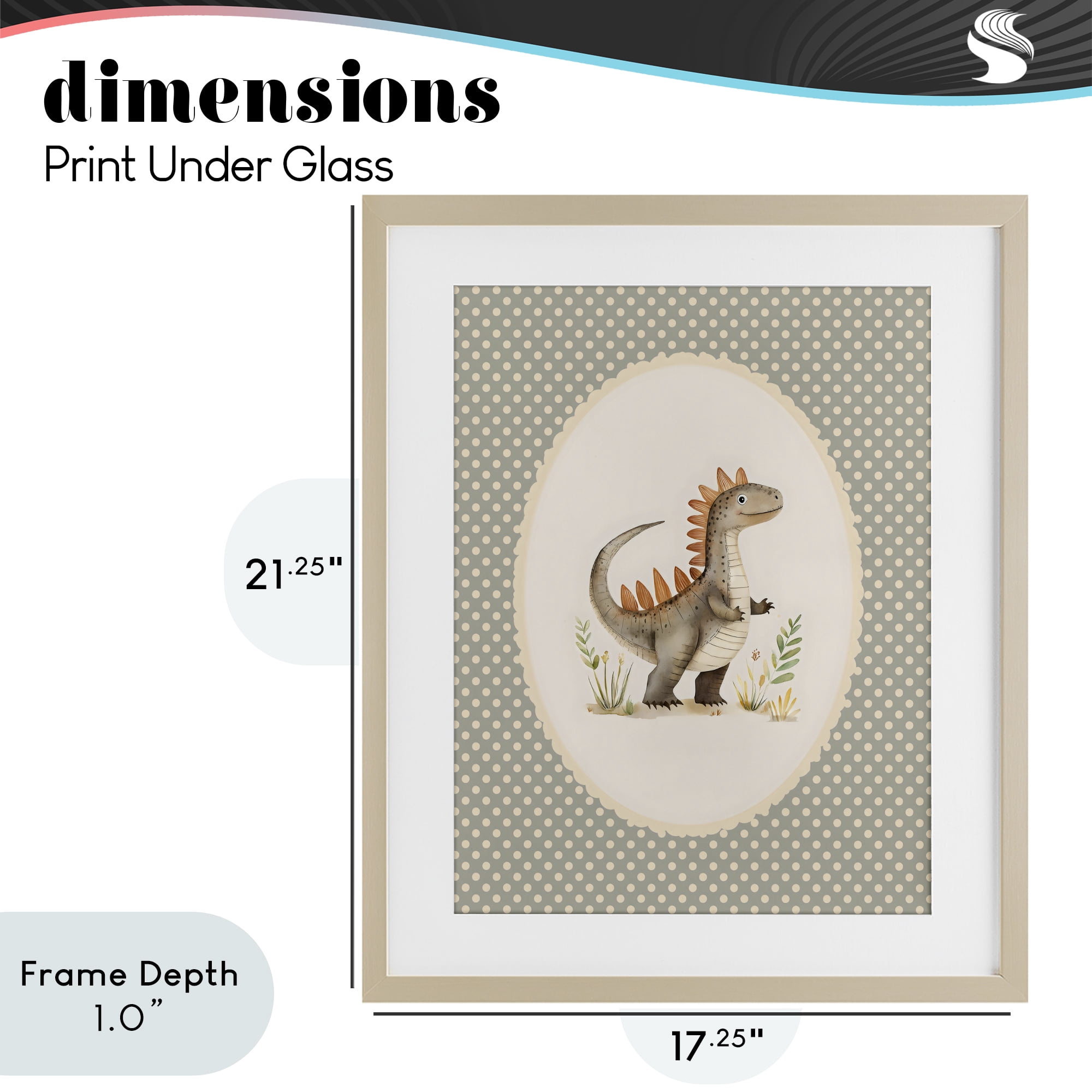 Stupell Industries Watercolor Dinosaur Polka Dot Border Birch Framed Print Under Glass, design by LSR Design Studio