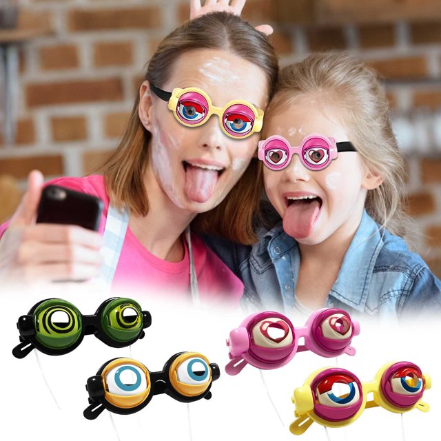 CaiYueKe 4 Piece Crazy Glasses Funny Party Props with Pull String Blinking Eyes Novelty Toy for Kids Adults Costume Party Favors Gag Gifts Photo Booth Accessories Funny Eyewear