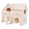 thumbnail image 4 of Casa de villa, casa de construcción, casa de ardilla, cabaña de madera, casa de cabaña, jaula de madera para hámster, accesorio, juguete de exploración de hámster de doble capa, 4 of 8