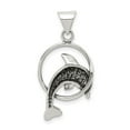 thumbnail image 4 of Sterling Silver Dolphin Necklace with Circle Frame, Ocean Pendant for Women and Teens, Nautical Marine Life Jewelry, Nature Inspired Casual Beach Style Accessory, 4 of 6