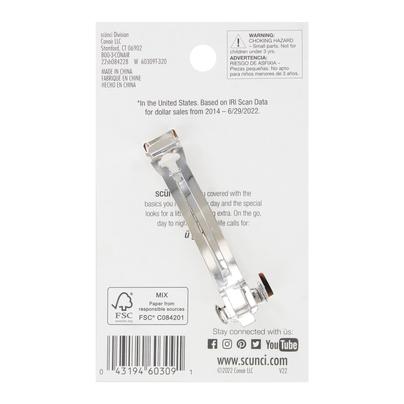 (4 pack) Scunci Open Center Hair Barrette, Tortoise, 1-Piece