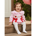 thumbnail image 4 of BemeyourBBs Newborn Baby Girl Valentines Day Outfit Gingham Plaid Bubbel Rompers Puff Long Sleeve Letters Embroidery Bow Decor Bubble Bodysuit Infant Spring Clothes, 4 of 9