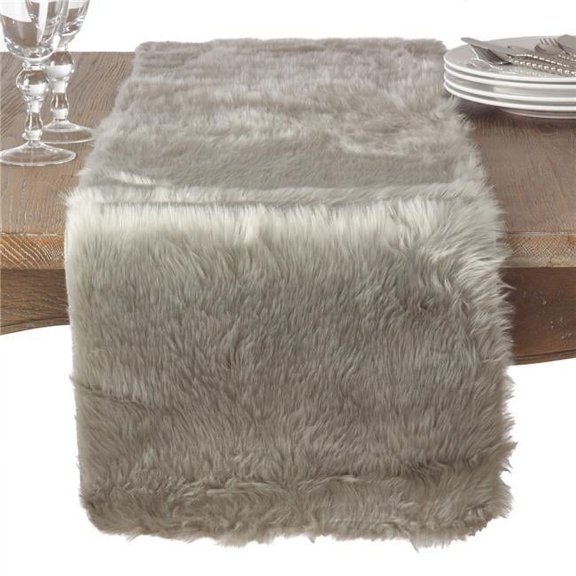 15 x 90 in. Faux Fur Design Topper Table Runner, Gray
