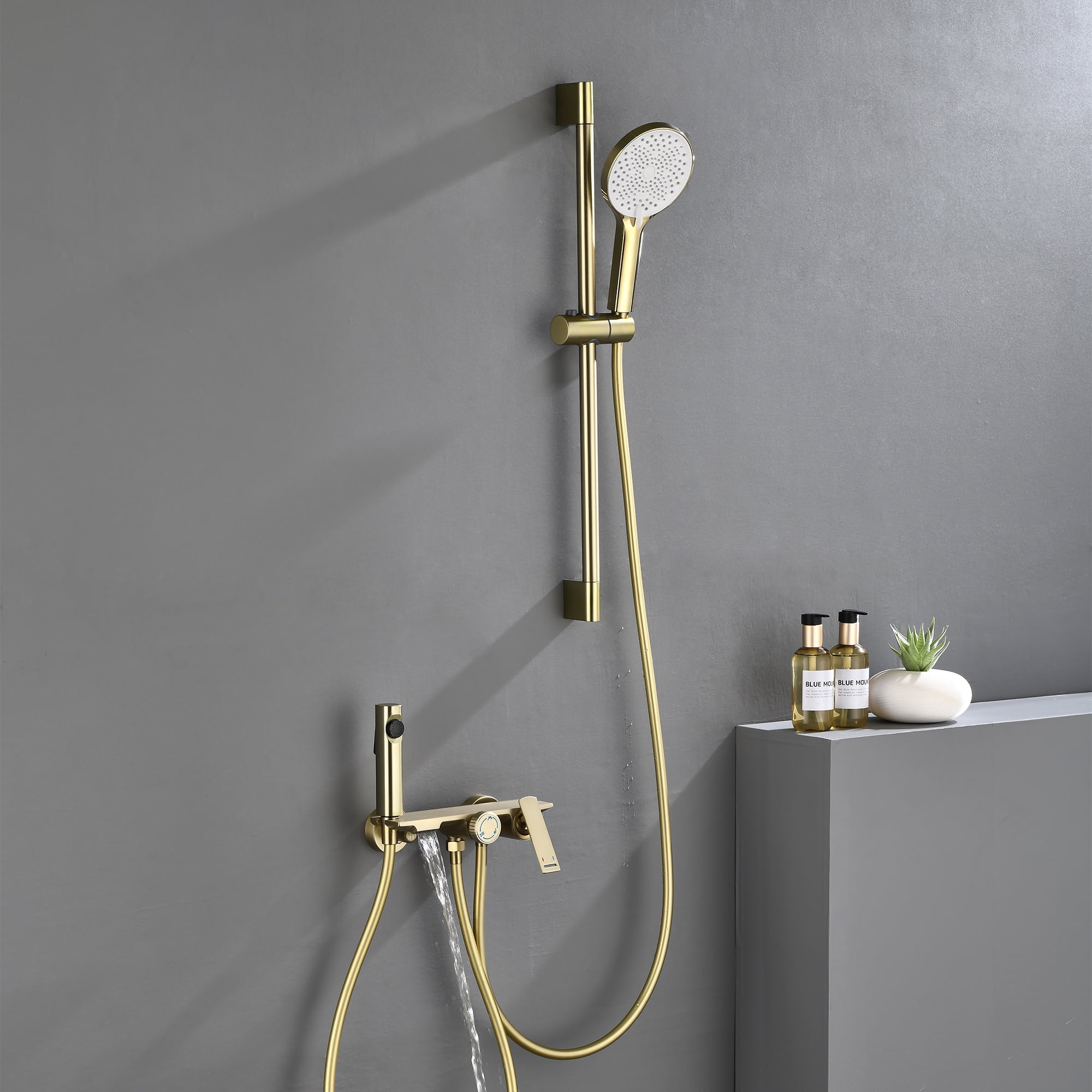 Wall Mounted Bathroom Bathtub Faucet with Hand Shower and Gun Spray