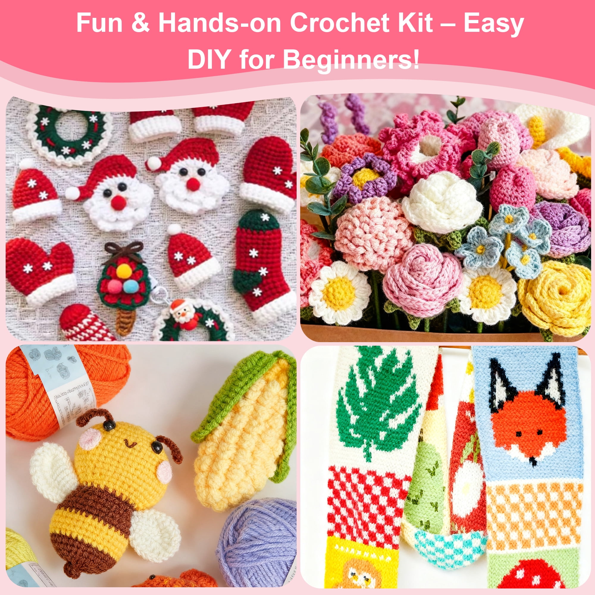 Cshidworld 76 Pcs Crochet Kit for Beginners Adults, Crochet Hook Set with 1260 Yards Yarn, 21 Crochet Hooks, Sewing Needles, Accessories and Canvas Tote Bag, Crochet Starter Kit Gift