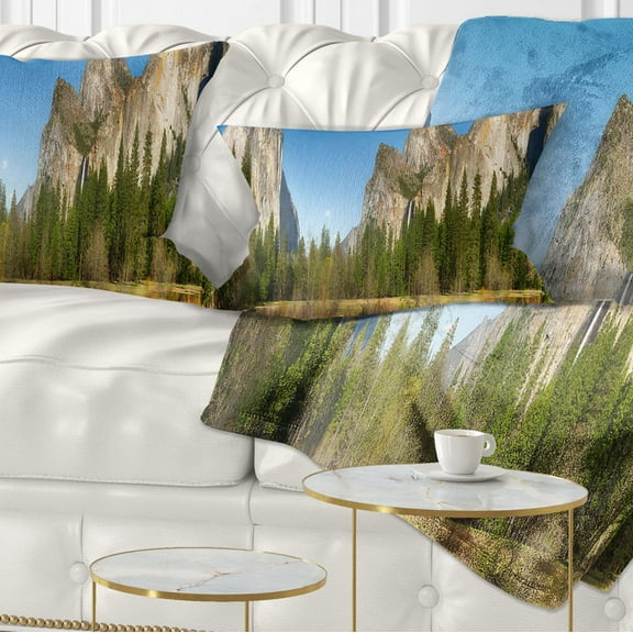 Designart Yosemite Valley Panorama - Landscape Printed Throw Pillow - 12x20