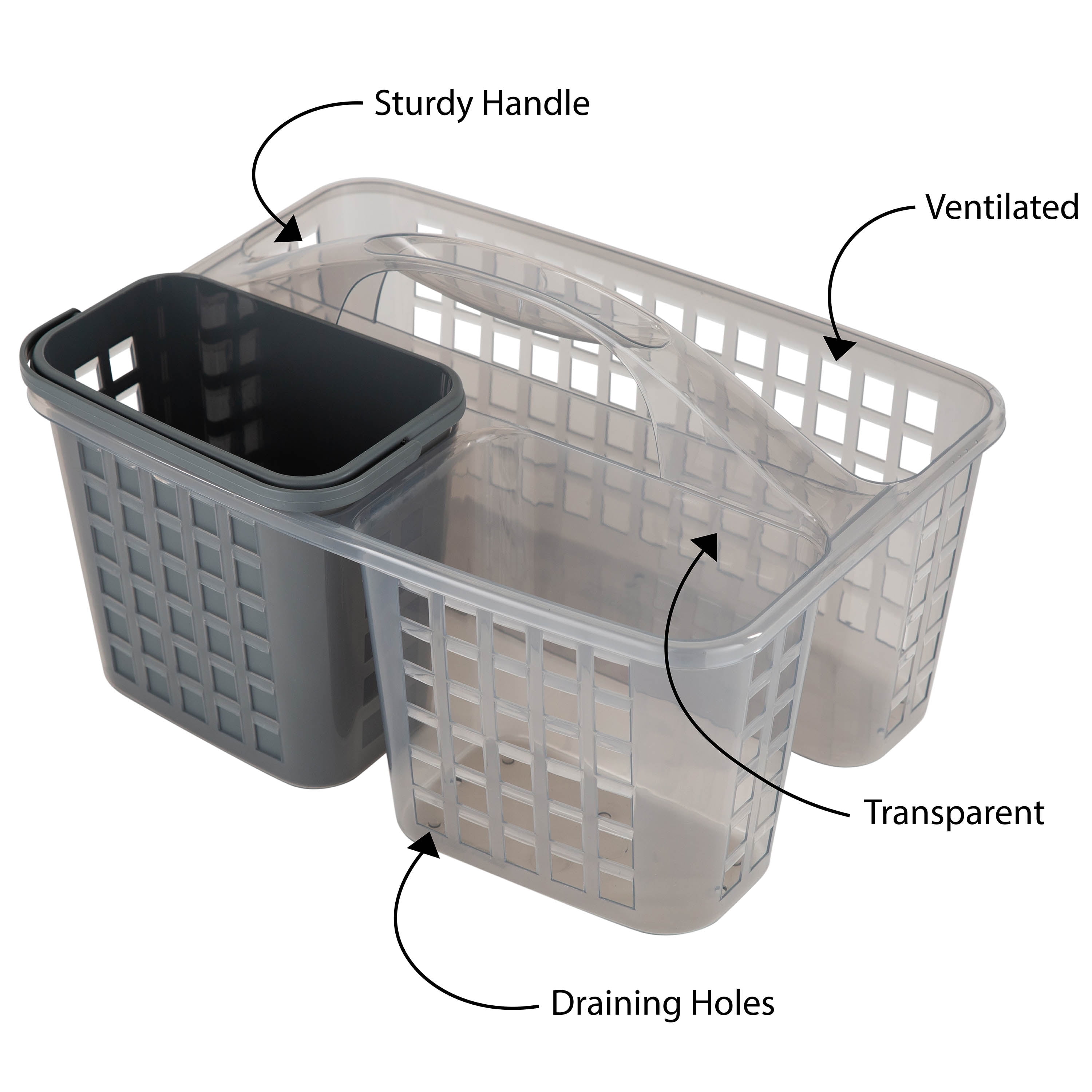 Bath Bliss 2 in 1 Plastic Portable Bath Tote Shower Caddy, Gray