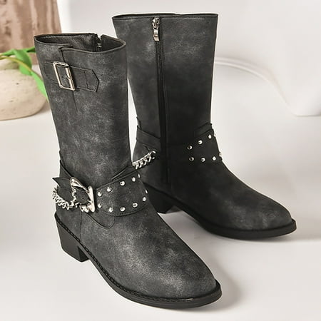 

Akiihool Womens Boots Women s Mid Calf Western Cowgirl Boots Embroidered Cowboy Ankle Boots Fashion Pointed Toe Heel Mid Calf Cowgirl Boots (Black 7)