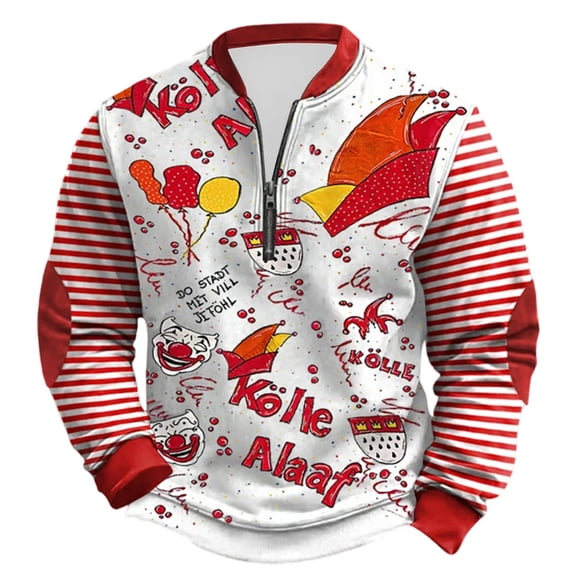 XIAOCHA Men's Half Zip Sweatshirt Long Sleeve Carnival Graphic Print Street Pullover Top, White, Sizes S