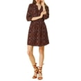 thumbnail image 3 of INSPIRE CHIC Women's V Neck Floral 3/4 Sleeves Side Pockets Button Dress XL Purplish Red, 3 of 7