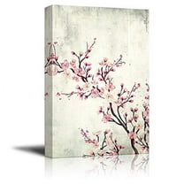 wall26 Canvas Wall Art - Watercolor Painting Style Cherry Blossom on Branch - Giclee Print Gallery Wrap Modern Home Art Ready to Hang - 12x18 inches