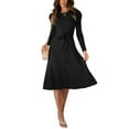 thumbnail image 1 of SAYOO Vestido Midi de Punto para Mujer, Sexy Manga Larga Puff Cuello Redondo Color Sólido Vestido con Lazo en la Espalda SAYOO  Moda, 1 of 9