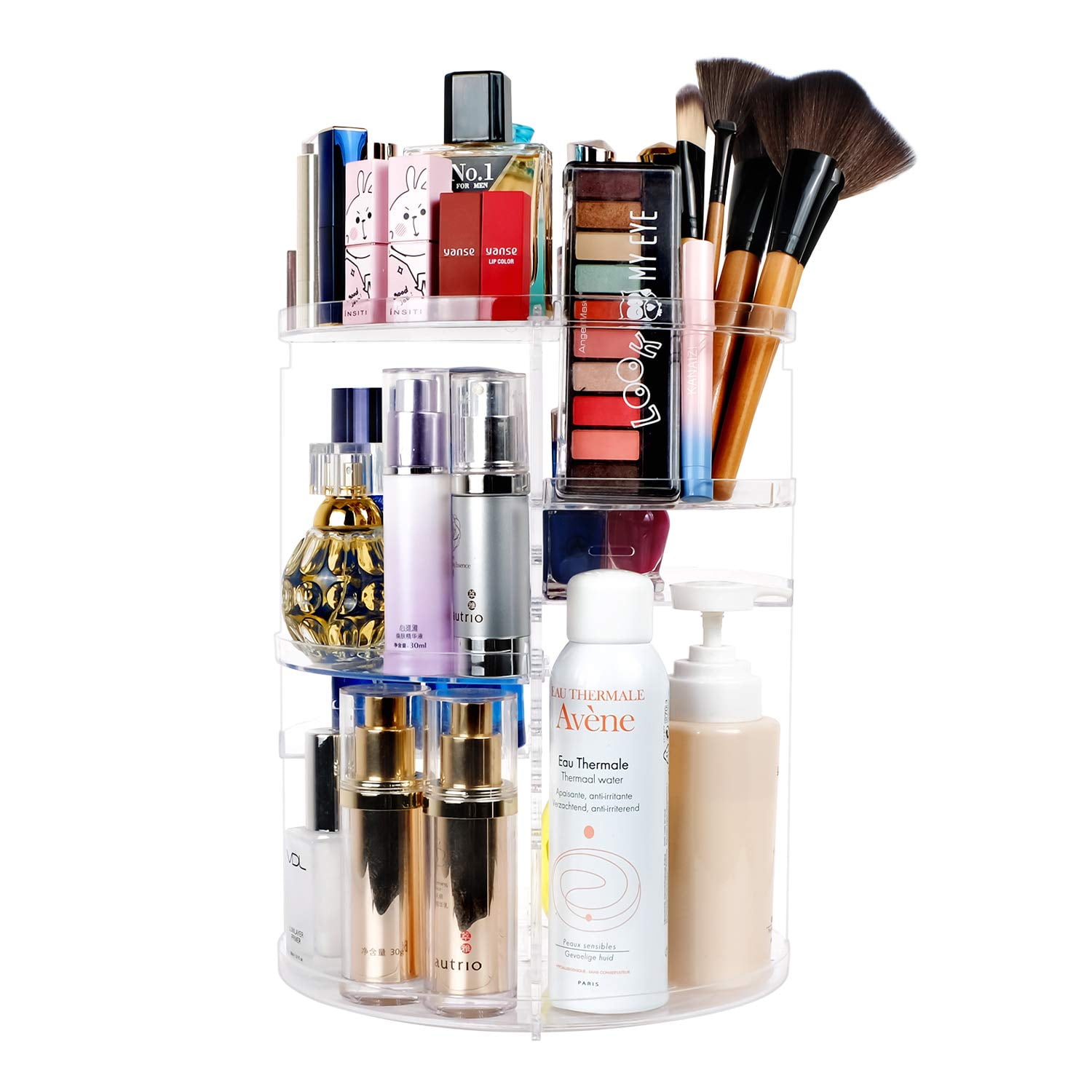 Kepooman Women' s 360 Degree Rotating Adjustable Makeup Organizer Box, White Kepooman Women' s 360 Degree Rotating Adjustable Makeup Organizer Box, White