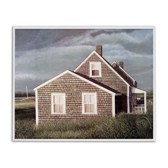 Stupell Industries Coastal Coastal Home Atmospheric Beachside Cloudy Sky White Framed Giclee Art, 14 x 11, by Tom Mielko