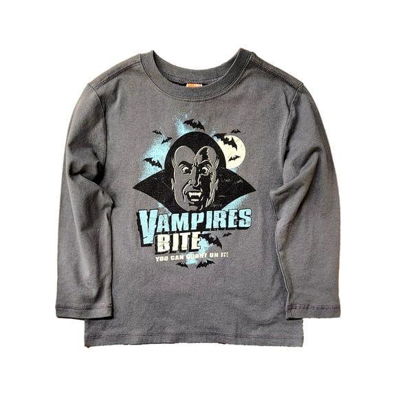 Boys Gray Long Sleeve Vampire Bite Halloween T-Shirt Tee Shirt X-Small 4-5