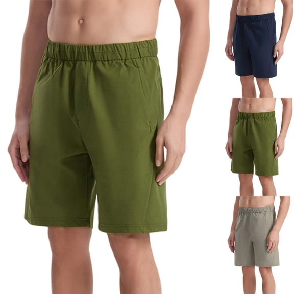 lcziwo Mens Gym Shorts Classic Fit Outdoor Trunks with Pockets Big and Tall Hiking Fishing Holiday Work Shorts Green XL