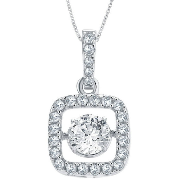 1/4 Carat T.G.W. White Round-Cut CZ and Dancing Swarovski Crystal Sterling Silver Square Fashion Pendant, 18" Chain
