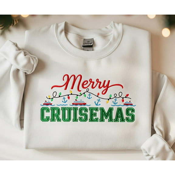 Merry Cruisemas Sweatshirt Christmas Cruise Embroidered Holiday Crewneck Gift for Cruise Travelers