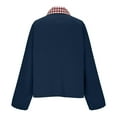 thumbnail image 4 of Nokdvo Short Jackets for Women Fall Winter Plaid Collar Zipper Casual Overcoat Lapel Snap Button Single Breasted Outerwear with Pockets,Navy M, 4 of 7