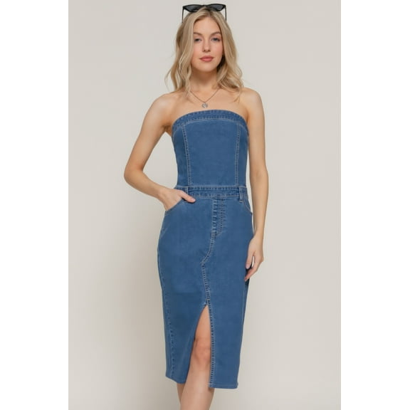 Stretch Denim Slit Tube Dress