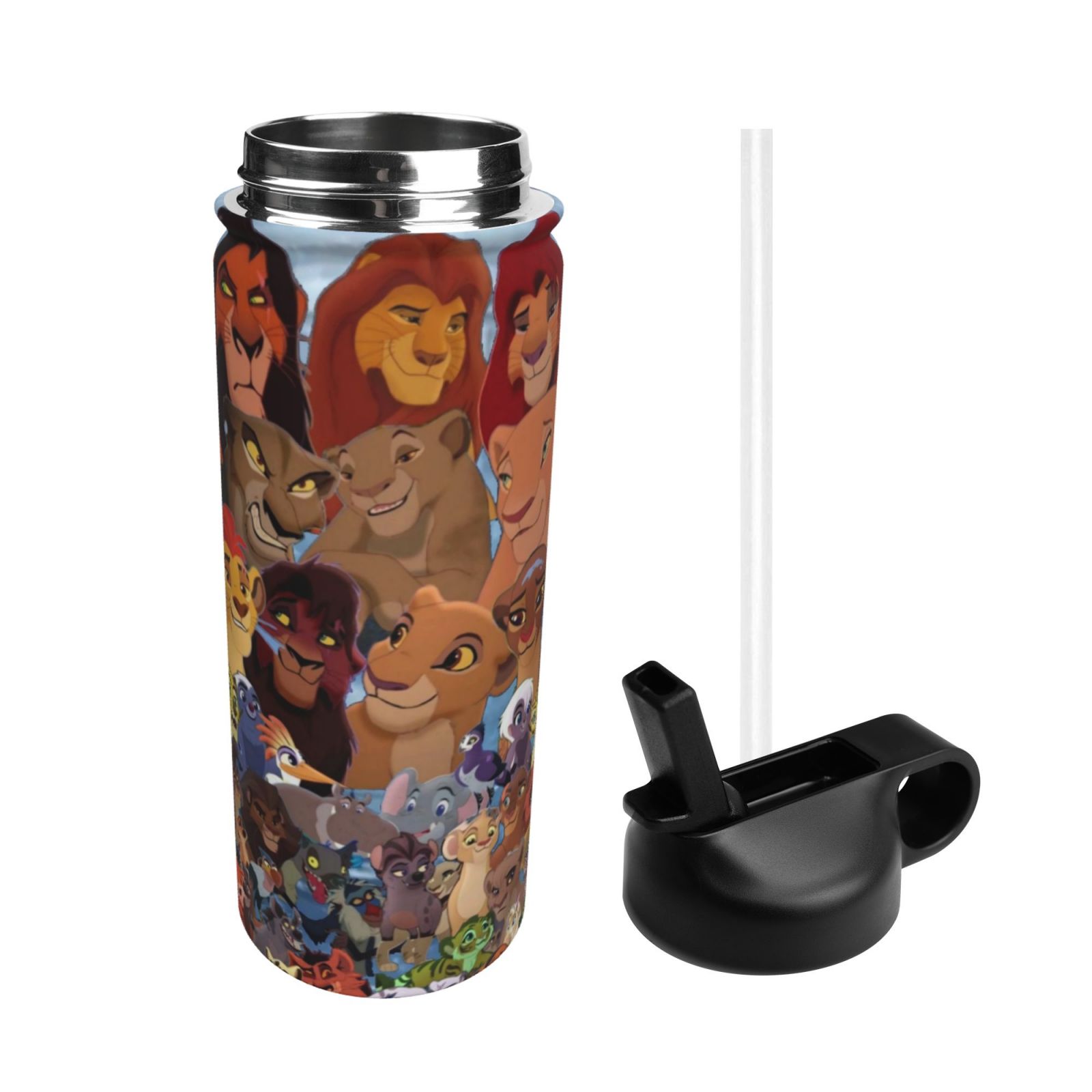 Lion Guard Insulated Water Bottle with Straw Lid, 18 oz Double Wall Vacuum Stainless Steel Kids Cup, Leak Proof Sports Thermos for Travel Fitness Hiking Outdoors
