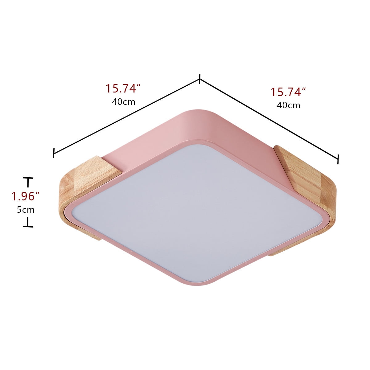 15.7 Inch Modern LED Ceiling Light, Contemporary Wood 36W Cold White Light Square Close to Ceiling Light Fixture for Living Room Bedroom Bathroom Kitchen