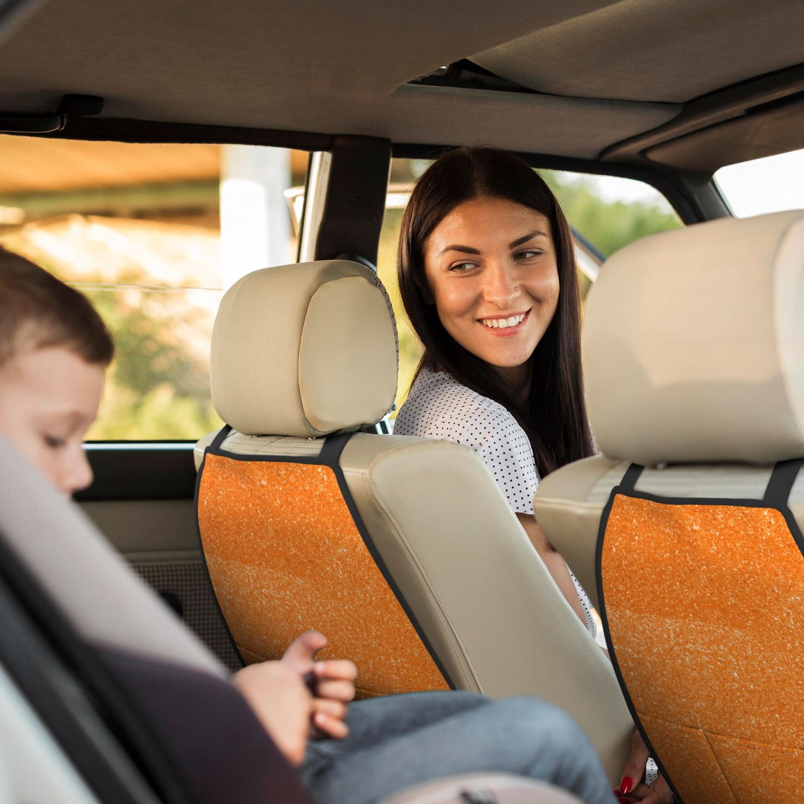 Xecao Orange Glitter2 Pattern Car Seat Back Protector 2 Pack Large Capacity Pocket, Kick Mats Back Seat Protector
