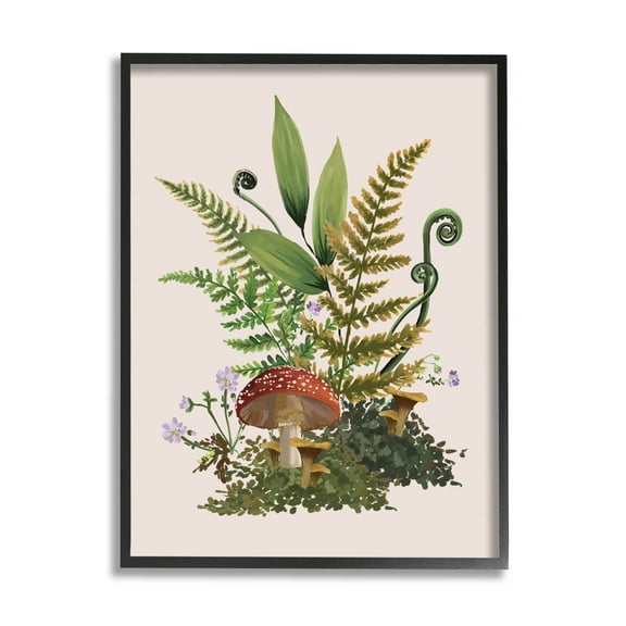 Cottage Mushroom Woodland Plants Botanical & Floral Graphic Art Black Framed Art Print Wall Art