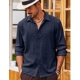 thumbnail image 3 of COOFANDY Men' Button Up Long Sleeve No Tuck Shirt Wrinkle Free Textured Casual Camp Shirt, 3 of 5