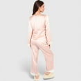 thumbnail image 5 of Lounge Women's Satin Pajama Set with Lace Trim and Button-Up Long Sleeve Top - Large, Pink, 5 of 7