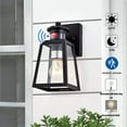 thumbnail image 4 of C Cattleya 5.5 in. 1-Light Motion Sensing Dusk to Dawn Outdoor Wall Sconce Black and Woodgrain Finish with Striped Clear Glass, 4 of 5
