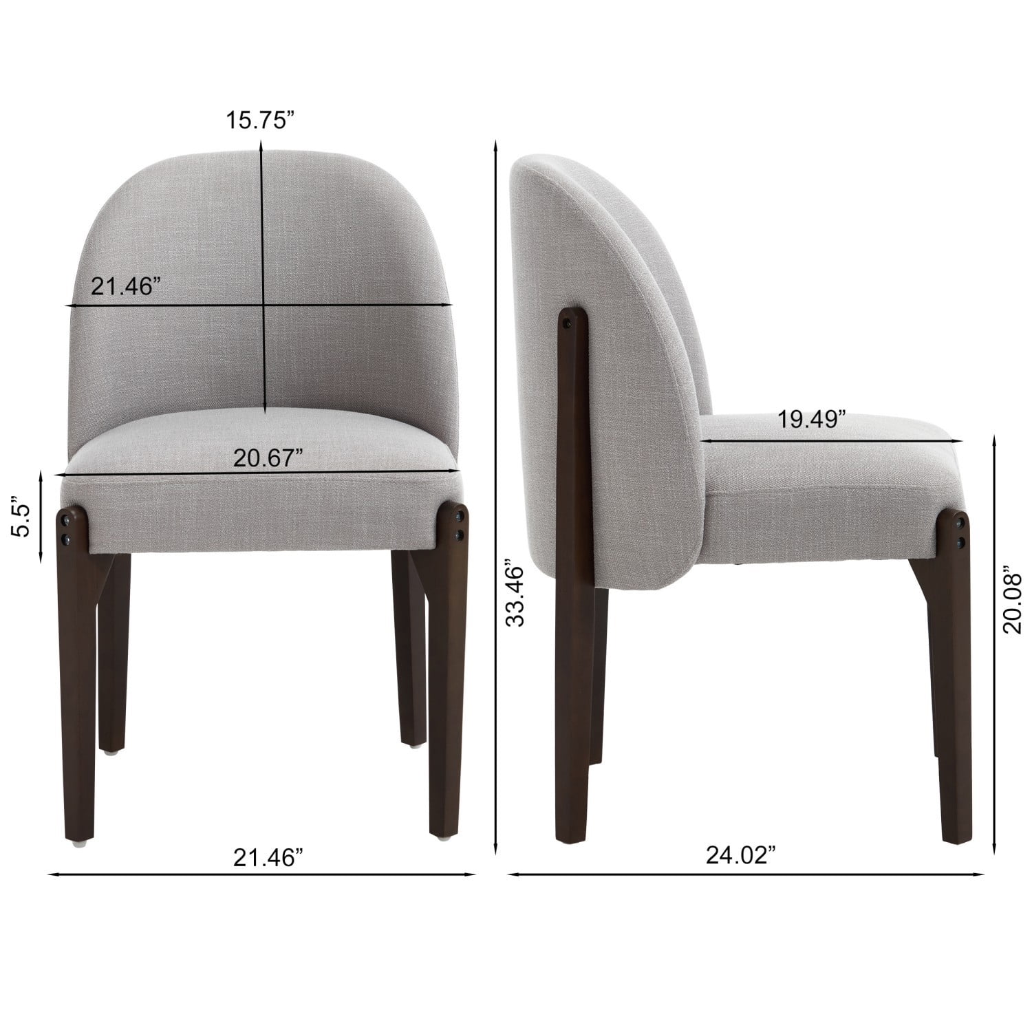 Dining Chairs Set of 2, Modern Fabric Upholstered Wood Kitchen Chairs, Farmhouse Dining Room Chairs for Small Spaces, Grey