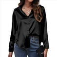 thumbnail image 2 of Blusas de Satén con Cuello en V y Larga para Mujer, Blusas de Seda de Verano, Moda 2025 Negro XL, 2 of 9
